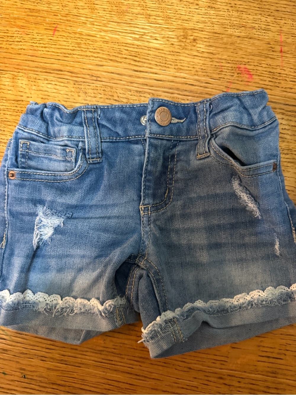 Girls Denim Lace Hem Shorts - Light Blue